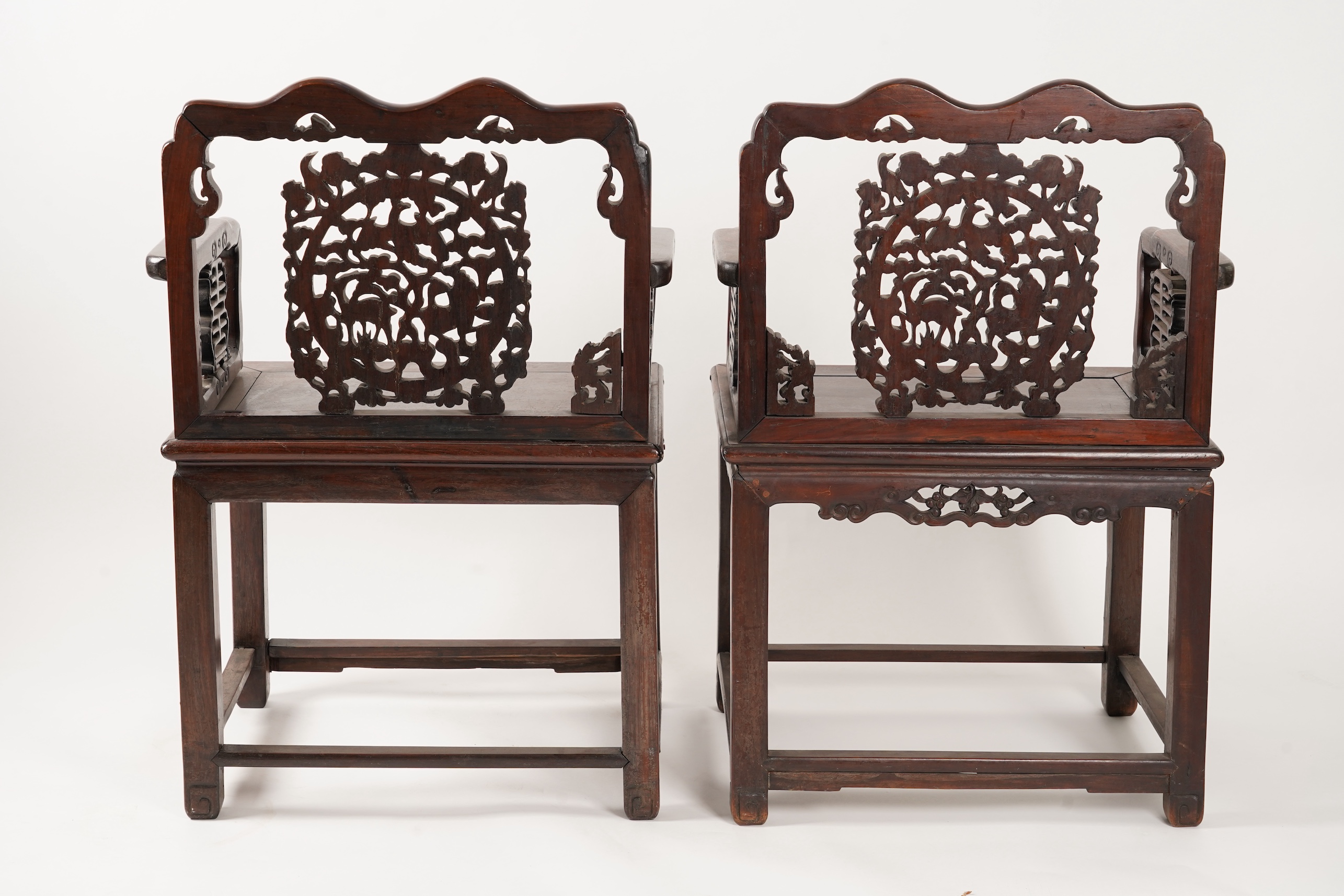 A pair of Chinese hongmu armchairs, late 19th century